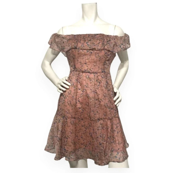 Lulus My Favorite Rusty Rose Floral Print Off-the-Shoulder Mini Dress Size M - Picture 4 of 10